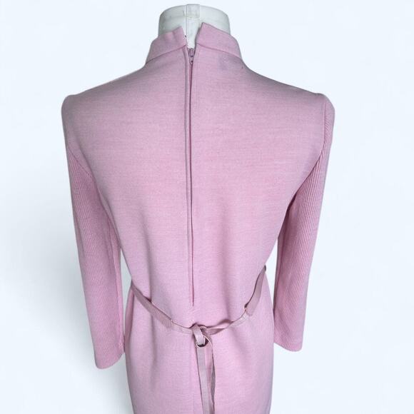 Vintage Leslie Fay 70s 80s Mauve Purple Belted Sheath Wool? Midi Dress size 12 P - Picture 5 of 11
